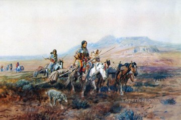 quand la piste était longue entre les camps 1901 Charles Marion Russell Indiens d’Amérique Peinture à l'huile
